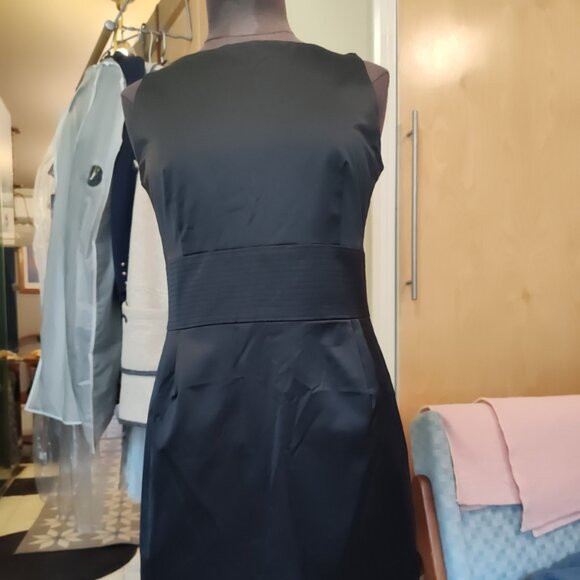 Teenflo Little Black Dress Boat Neck Satin Sheath Sz 8 Made in Canada - Picture 1 of 10